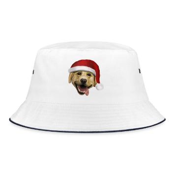 Labrador mit Weihnachtsmütze - Weihnachtshund - Bucket Hat - Weiß/Navy - Vorne