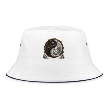 Steampunk Yin Yang Eule - Bucket Hat - Weiß/Navy - Vorne