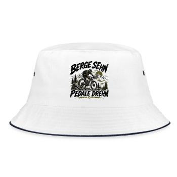 Berge sehn - Pedale drehn - für MTB Fahrer - Bucket Hat - Weiß/Navy - Vorne