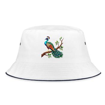Einfacher Pfau auf Ast - Bucket Hat - Weiß/Navy - Vorne