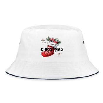 Happy Christmas - Stiefel - Bucket Hat - Weiß/Navy - Vorne