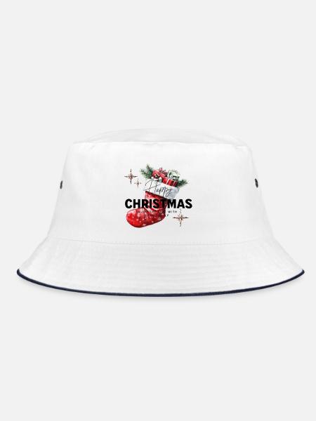 Happy Christmas - Stiefel - Bucket Hat - Weiß/Navy