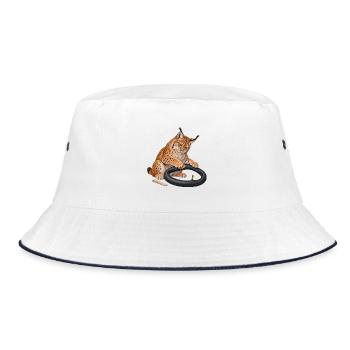 Luchs flickt einen Fahrradschlauch - Bucket Hat - Weiß/Navy - Vorne