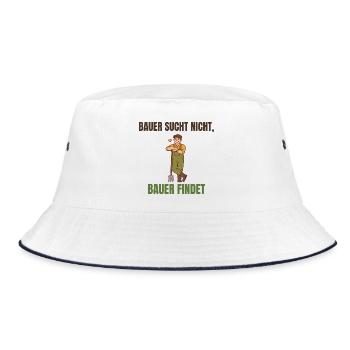 Bauer sucht nicht, Bauer findet Spruch - Bucket Hat - Weiß/Navy - Vorne