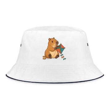 Capybara baut einen Papierdrachen - Bucket Hat - Weiß/Navy - Vorne