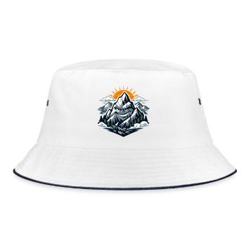 Lachender Berggipfel im Sonnenaufgang - Bucket Hat - Weiß/Navy - Vorne