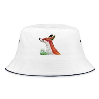 Fuchs schnuppert im Gras - Bucket Hat - Weiß/Navy - Vorne
