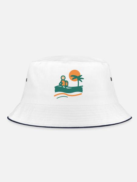 Backpacker am Palmenstrand - Bucket Hat - Weiß/Navy
