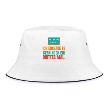 Ich erkläre es gern noch ein drittes Mal – Lehrer - Bucket Hat - Weiß/Navy - Vorne