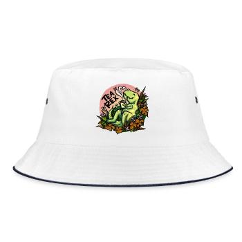 Tea Rex - Rosa -  (NO AI / Ohne KI) - Bucket Hat - Weiß/Navy - Vorne