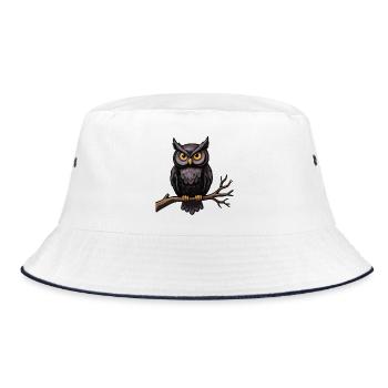 Eule auf einem Ast - Bucket Hat - Weiß/Navy - Vorne