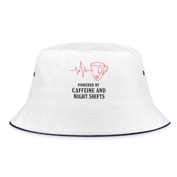 Kaffee und Nachtschichten - Bucket Hat - Weiß/Navy - Vorne