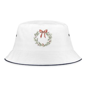 Sanfte rosa Schleife Weihnachtskranz - Bucket Hat - Weiß/Navy - Vorne