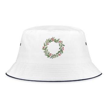Minimalistisches Weihnachtskranz-Aquarell - Bucket Hat - Weiß/Navy - Vorne