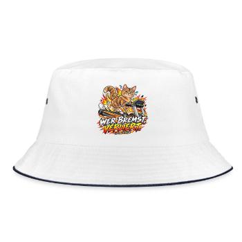Wer bremst, verliert! – Lustige Fitnesskatze - Bucket Hat - Weiß/Navy - Vorne