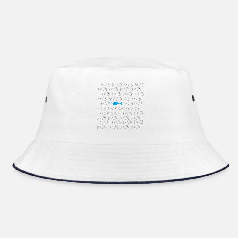 Gegen den Strom - blauer Fisch in grauem Schwarm  Bucket Hat