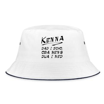 Bayerischer Spruch Shirt - Kenna dad i scho - Bucket Hat - Weiß/Navy - Vorne