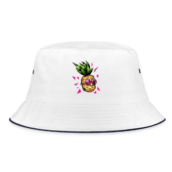 Ananas Groove Neon Sonnenbrille - Bucket Hat - Weiß/Navy - Vorne