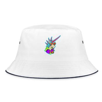 Neon-Einhorn Retro-Rocker - Bucket Hat - Weiß/Navy - Vorne