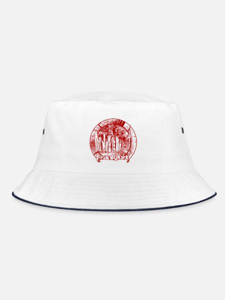 Rote Frankfurter Stadtsilhouette im Kreis - Bucket Hat - Weiß/Navy