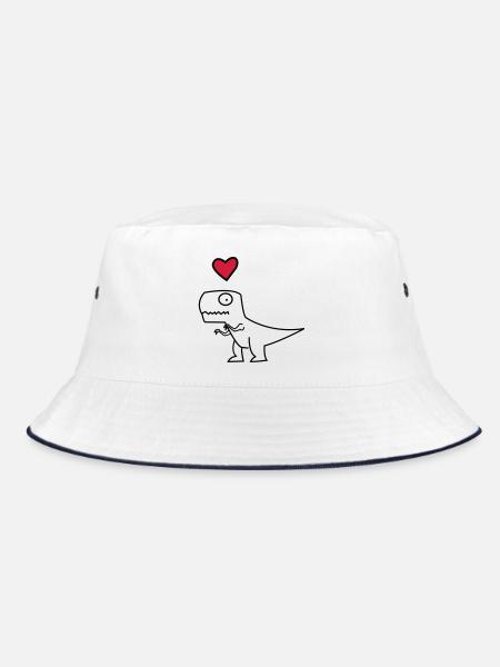 Dino Herz auf Schwarz - Bucket Hat - Weiß/Navy - Vorne