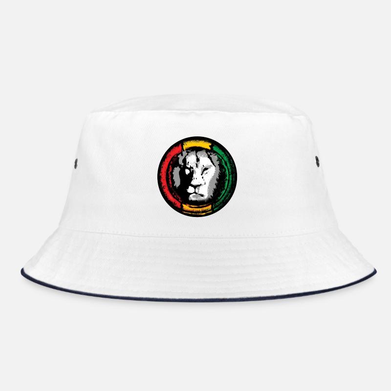 Reggae Löwe im Rasta Stil - Bucket Hat - Weiß/Navy