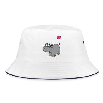 Hippopotamus with heart balloon - Bucket Hat - white/navy - Front