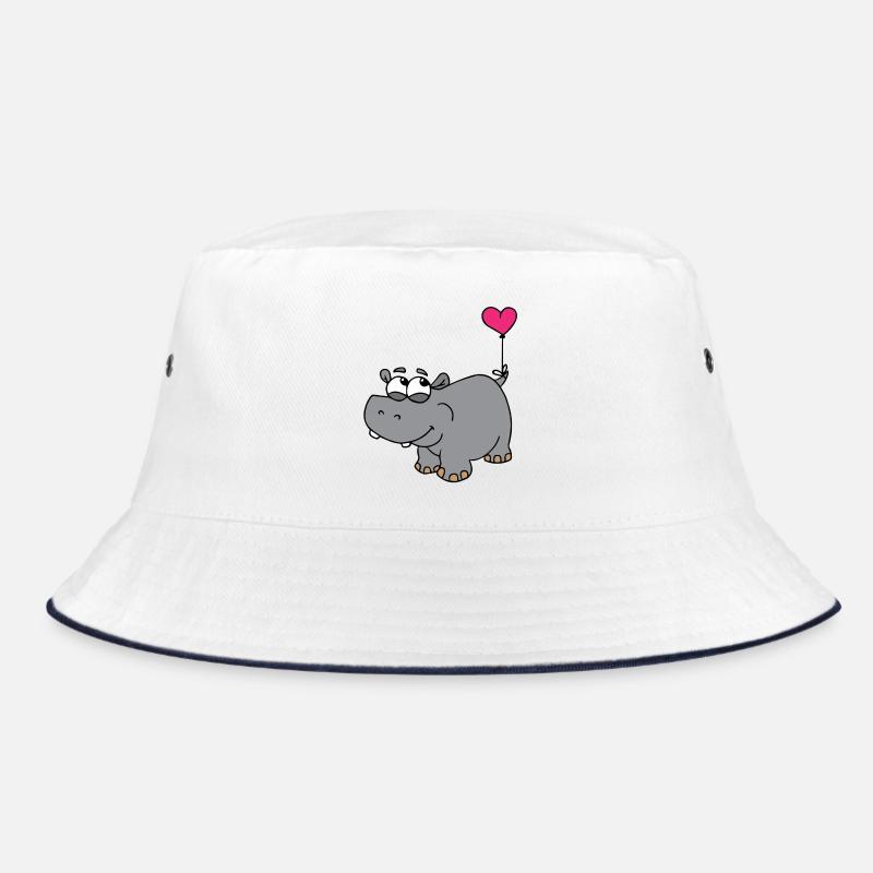 Nilpferd mit Herzballon - Bucket Hat - Weiß/Navy