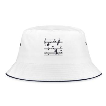 Katzenmusik, Katzen, Musik, Noten - Bucket Hat - Weiß/Navy - Vorne