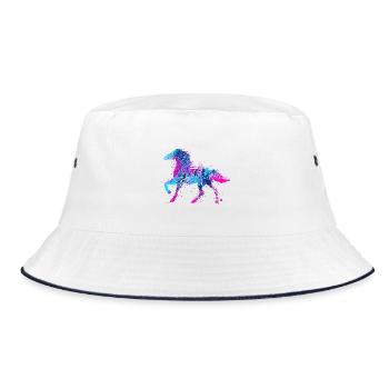 Pferd Wasserfarbe Rosa Blau - Bucket Hat - Weiß/Navy - Vorne