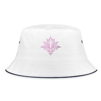 Lotus, Lotusblume mit Mond. Yoga. Pink. - Bucket Hat - Weiß/Navy - Vorne