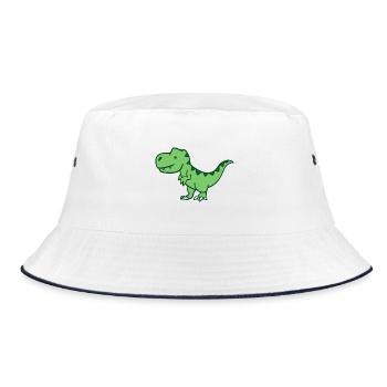 Kleiner Grün-Dino Cartoon - Bucket Hat - Weiß/Navy - Vorne