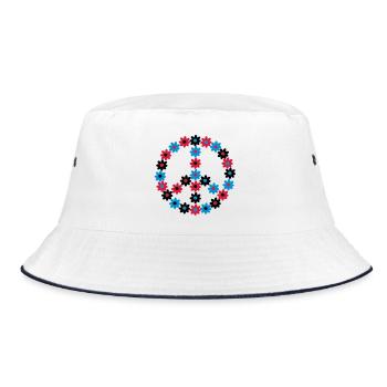 Blumen Friedenszeichen - Bucket Hat - Weiß/Navy - Vorne