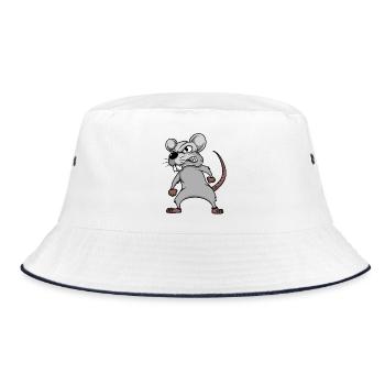 Maus Mäuse Mausi Mäuschen Ratte Nagetier Haustier - Bucket Hat - Weiß/Navy - Vorne