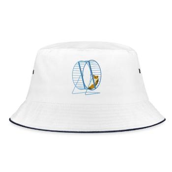 Hamster im Fitnessrad - Fröhliche Runde - Bucket Hat - Weiß/Navy - Vorne