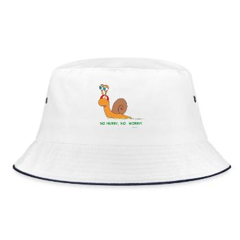 Humorvolle Schnecke mit Spruch - relaxed - Bucket Hat - Weiß/Navy - Vorne