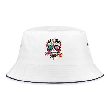 Skull with eye patch and candy cane - Bucket Hat - white/navy - Front