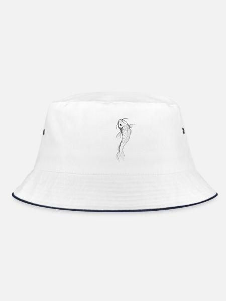 Koi Karpfen Japanischer Fisch Line Art - Bucket Hat - Weiß/Navy