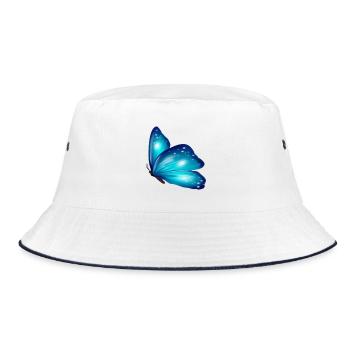 Butterfly Geschenk Shirt Blau Exotisches Tier - Bucket Hat - Weiß/Navy - Vorne