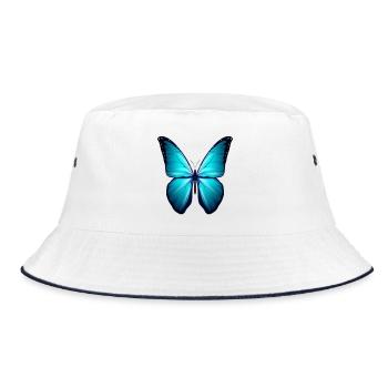 Butterfly Geschenk Shirt Braun Blau Exotische Tier - Bucket Hat - Weiß/Navy - Vorne