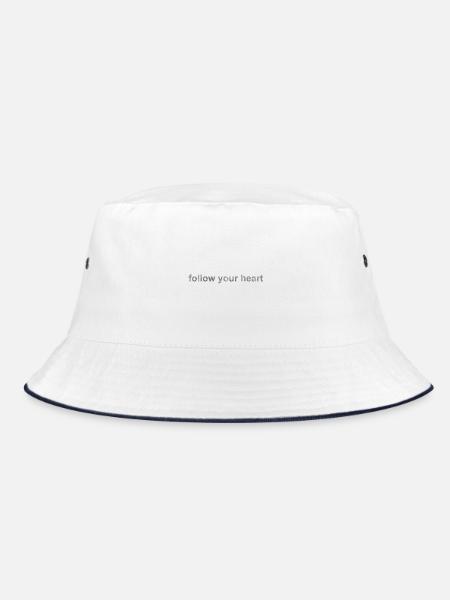 Folge deinem Herzen – Motivation Shirt – Shabby Chic - Bucket Hat - Weiß/Navy - Vorne