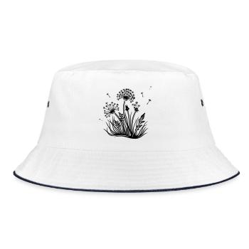 Meadow, dandelion, summer and spring. - Bucket Hat - white/navy - Front