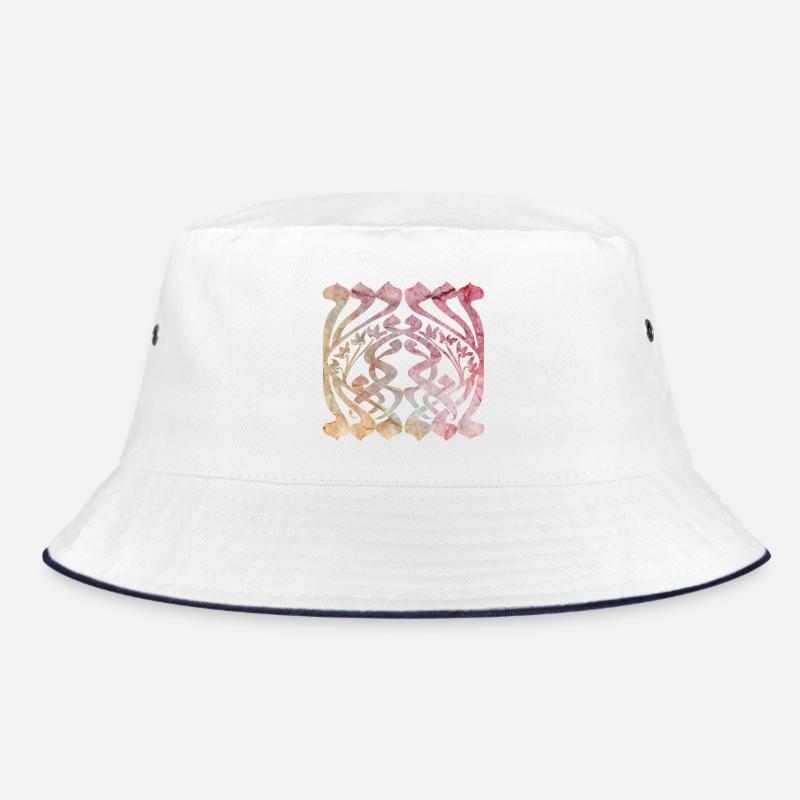 Aquarelliertes Blättermuster mit floralem Design - Bucket Hat - Weiß/Navy