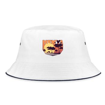 Kenia Design mit Landschaft / Geschenk - Bucket Hat - Weiß/Navy - Vorne