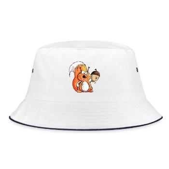 Squirrel - Animal - Animals - Acorn - Gift - Bucket Hat - white/navy - Front