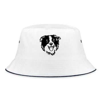 Border Collie Kopf - Bucket Hat - Weiß/Navy - Vorne