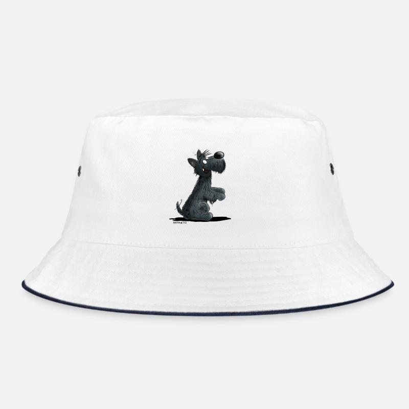 Happy Scottish Terrier I Scottie Hunde Geschenk - Bucket Hat - Weiß/Navy