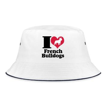 I Love French Bulldogs ... / + - Bucket Hat - white/navy - Front