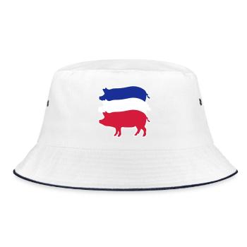 Dreikoloriges Schweinefleisch in Streifen - Bucket Hat - Weiß/Navy - Vorne