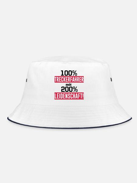 Traktor , Treckerfahrer 200% Leidenschaft ...(25) - Bucket Hat - Weiß/Navy - Vorne